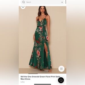 Lulus Still the One Emerald Green Floral Print Satin Maxi Dress